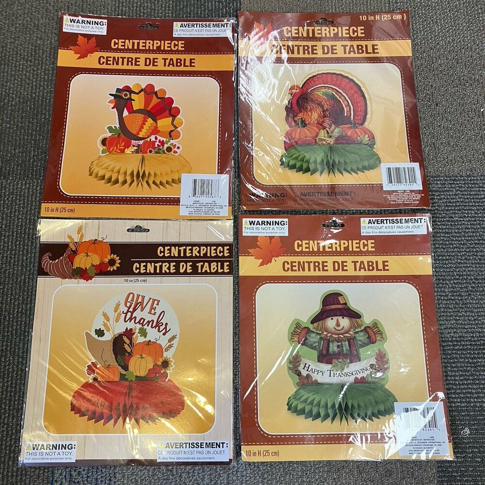 Thanksgiving Decorations Centerpieces Lot Of 4 Turkey Scarecrow Cornucopia